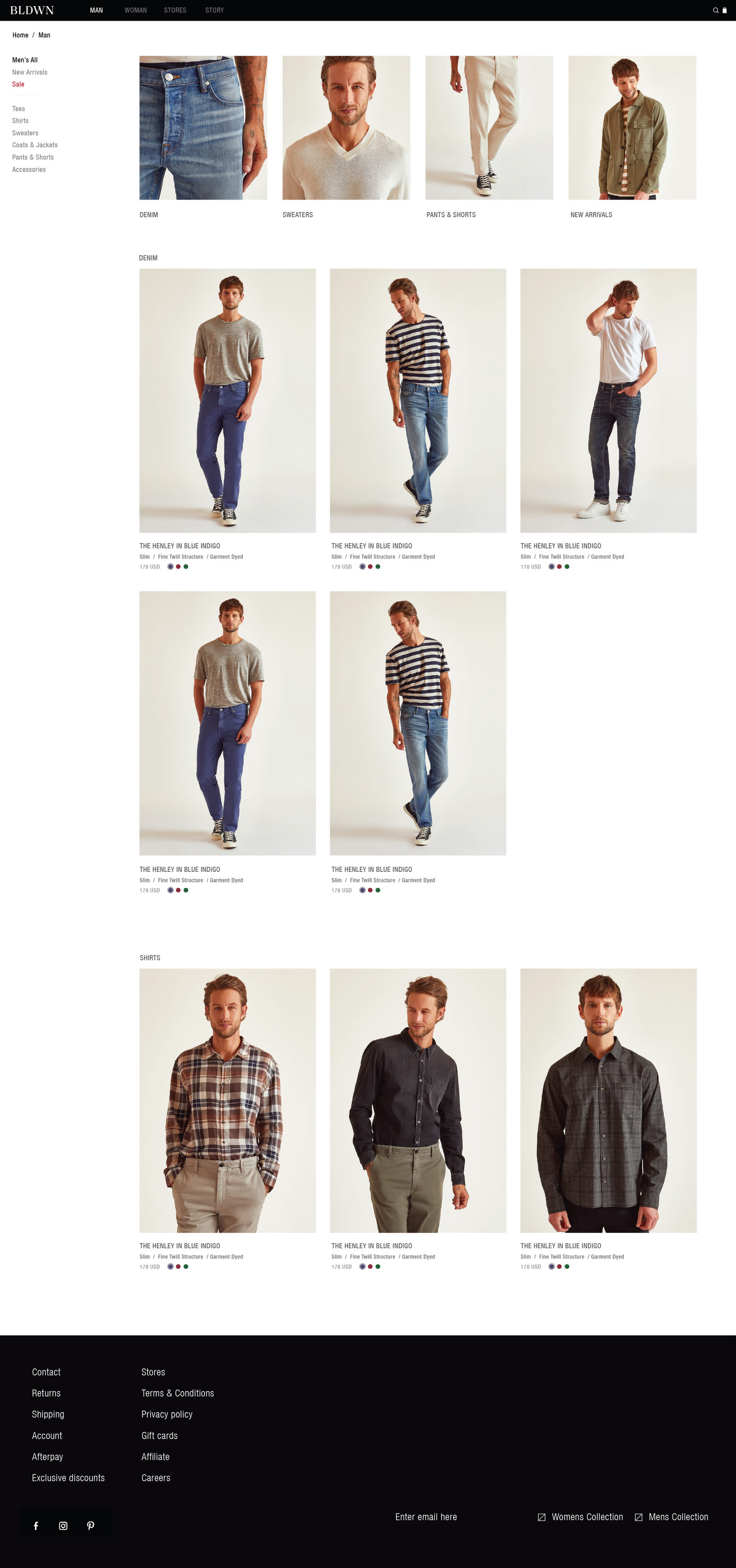 BLDWN e-commerce category page design
