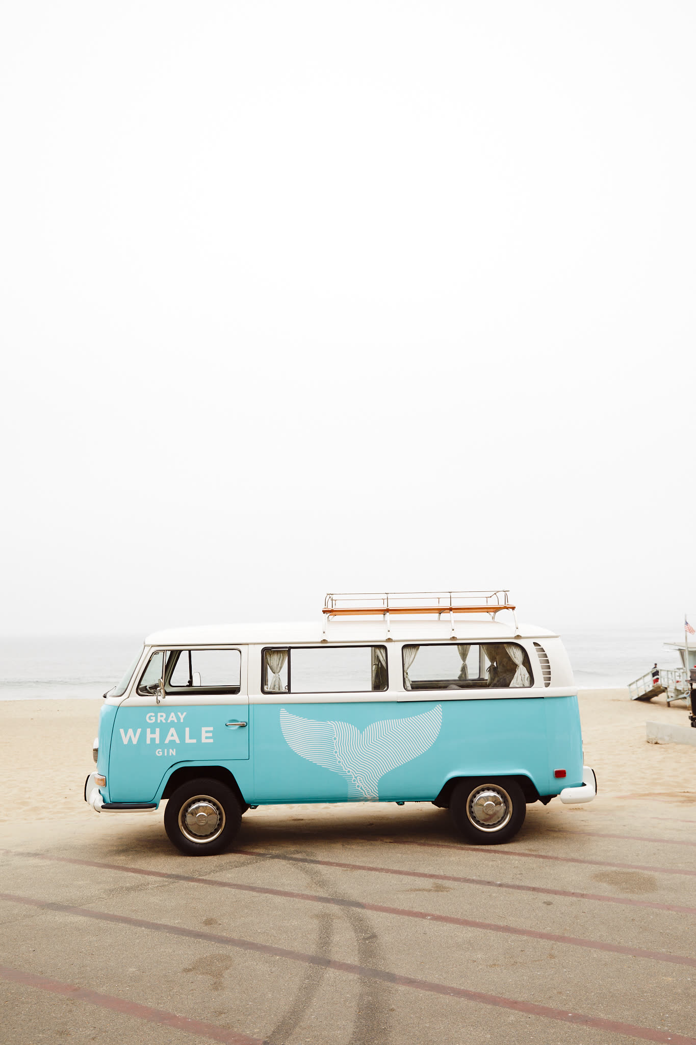 Gray Whale Gin wrapped bus on the Malibu coast
